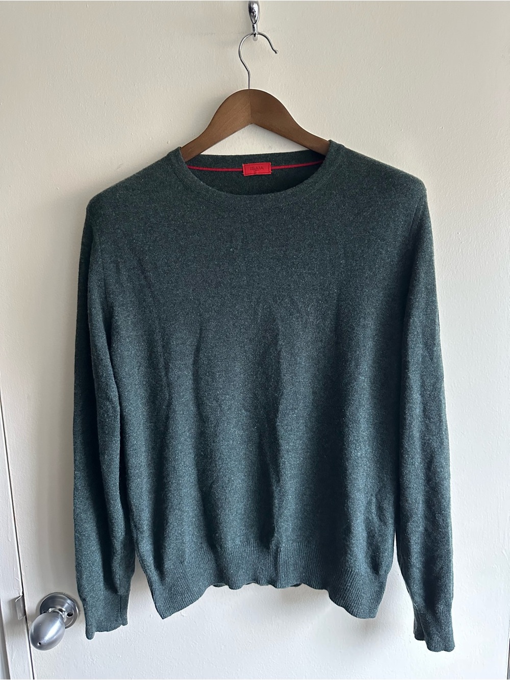 ISAIA Dark Green Crewneck Sweater Elbow Patches US M